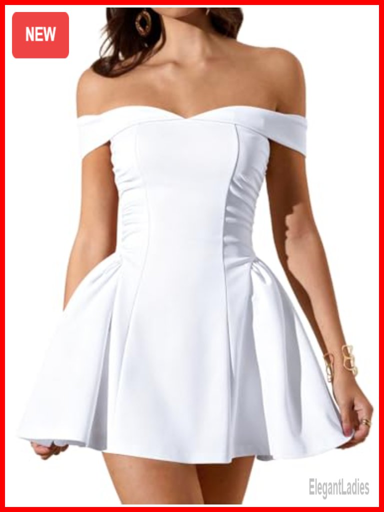 Sleeveless Off Shoulder A-Line Cocktail Mini Dress With Back Zipper